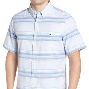 Vineyard Vines Slim Fit Tucker Shirt, Striped Blue & Red, Beachy Men's Sz: Large